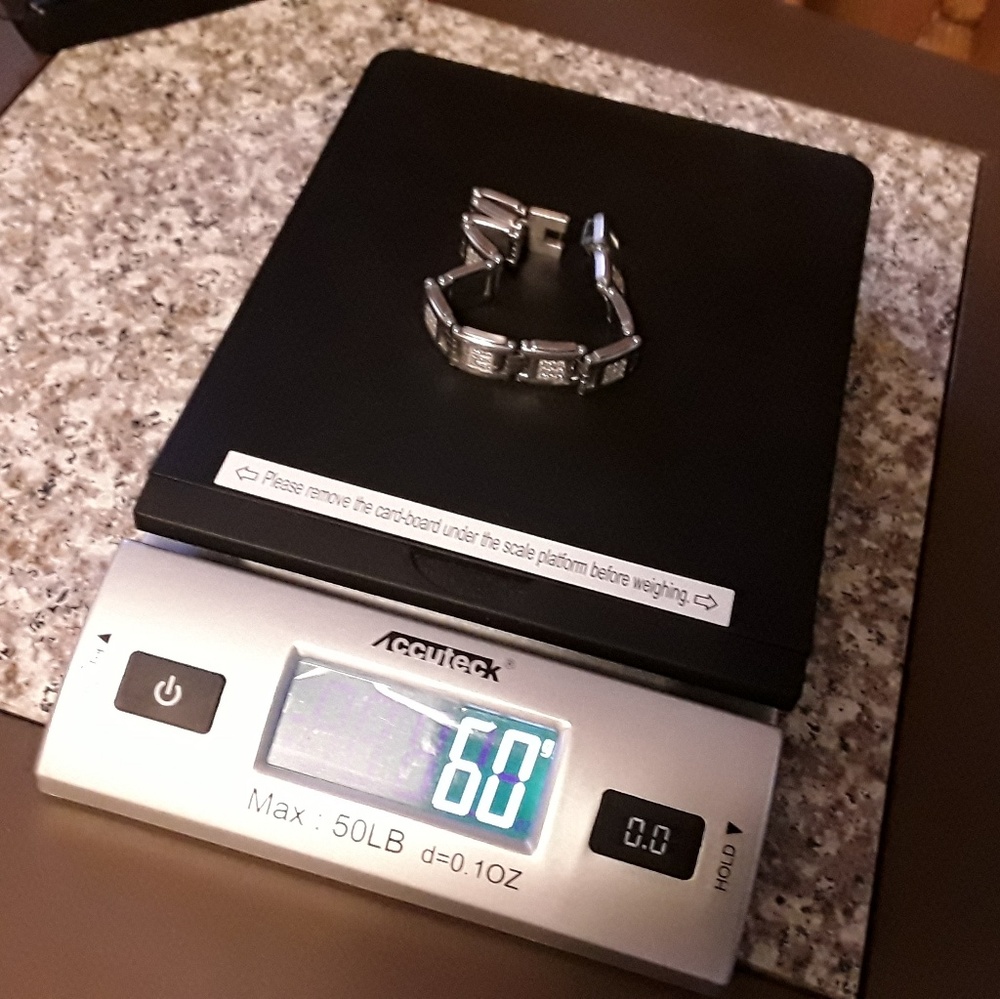 BRUSHED STAINLESS STEEL & DIAMOND BRACELET 8.5 " - Picture 4 of 8